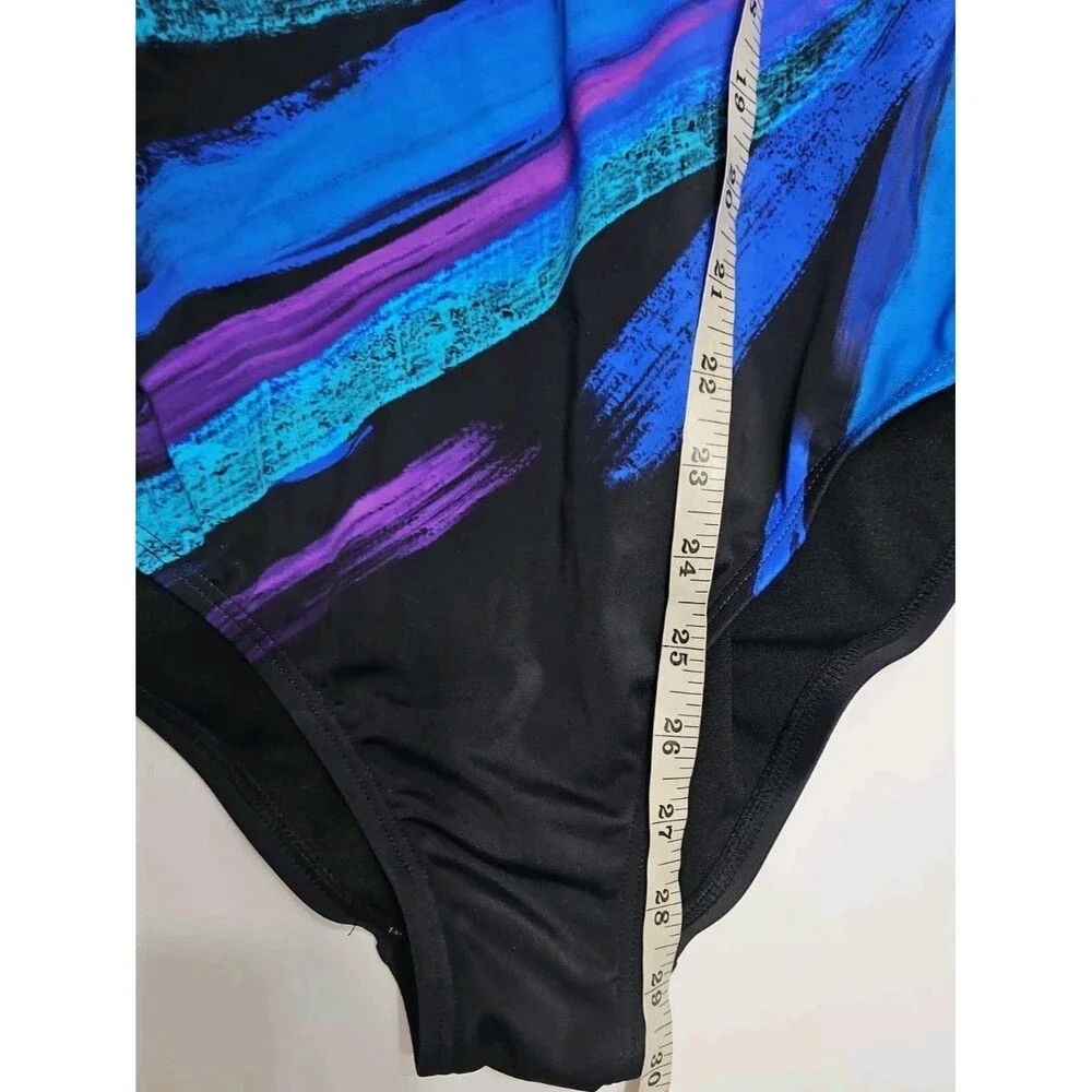 SWIMSUITS FOR ALL 1 Piece Bathing Suit CONTROL Black Blue Purple Sz 16 NEW